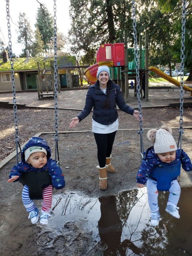 Shayna Suleyman-Cuttilan, pictured with her twins, moved to Canada with her husband because she hoped it would be a good place to raise a family. Child-care costs and availability are making that difficult while her husband looks for work in his field.