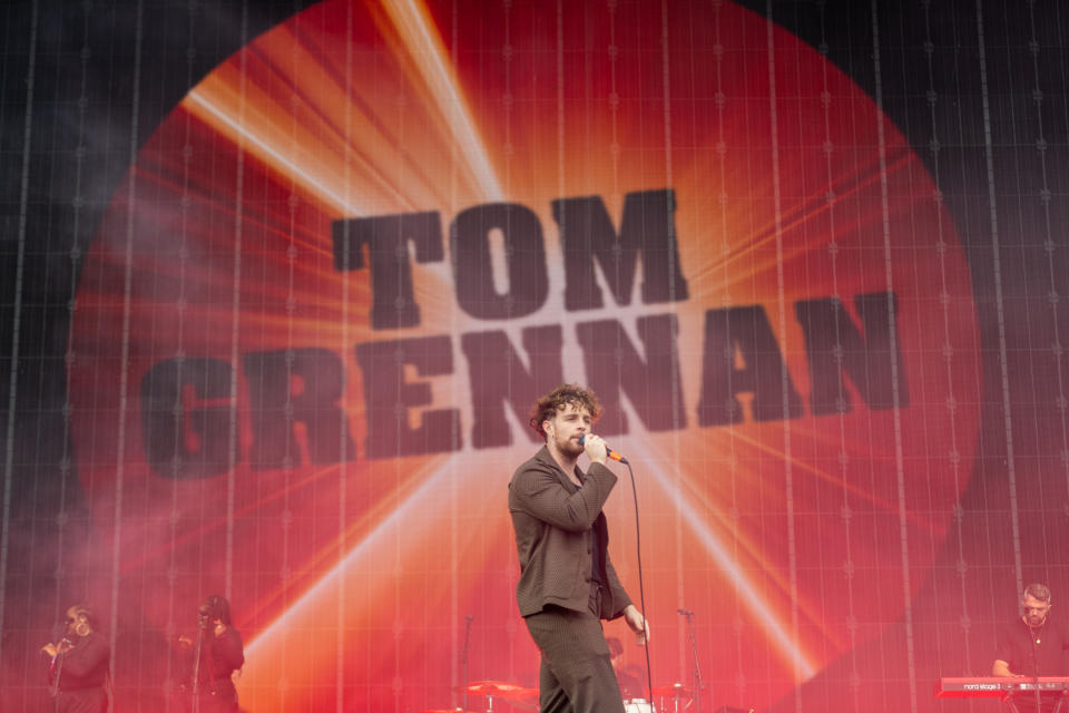 GLASGOW, SCOTLAND - JULY 08: Tom Grennan performs on stage on the first day of the TRNSMT Festival at Glasgow Green on July 08, 2022 in Glasgow, Scotland. (Photo by Roberto Ricciuti/Redferns)