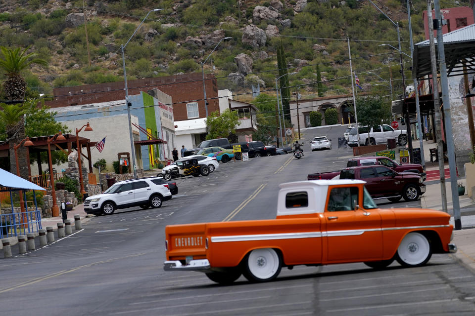 Main Street is shown Friday, June 9, 2023, in Superior, Ariz. The historic mining town in central Arizona is the subject of a tug of war between locals who want a copper mine developed nearby for economic benefit and Native American groups who say the land needed for mining is sacred and should be protected. (AP Photo/Matt York)