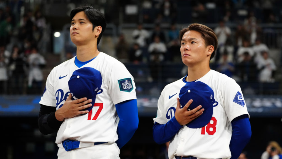 Shohei Ohtani and Yoshinobu Yamamoto of the Dodgers in Seoul