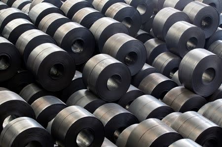 FILE PHOTO: Rolled steel are seen at a Hyundai Steel plant in Dangjin, about 130 km (81 miles) southwest of Seoul June 15, 2011. REUTERS/Lee Jae-Won/File Photo