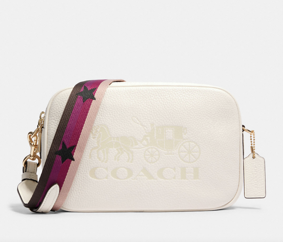 coach outlet white Jes Crossbody bag with pink striped strap with stars