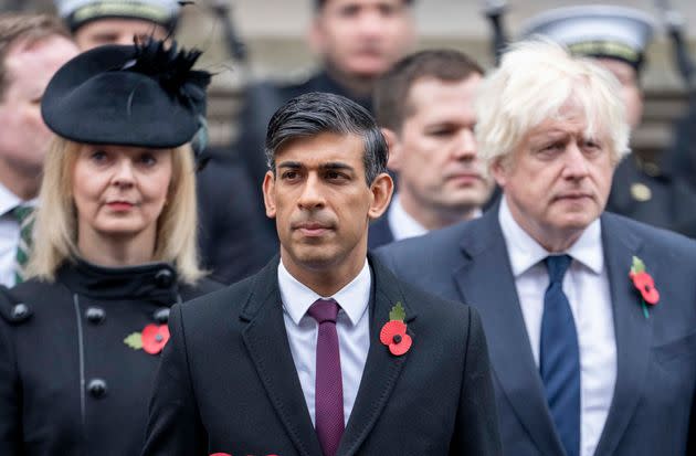 Rishi Sunak flanked by Boris Johnson and Liz Truss at The Cenotaph last month.
