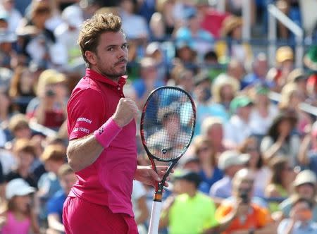 Sep 5, 2016; New York, NY, USA; Stan Wawrinka of Switzerland celebrates after recording match point against Illya Marchenko of Ukraine on day eight of the 2016 U.S. Open tennis tournament at USTA Billie Jean King National Tennis Center. Mandatory Credit: Jerry Lai-USA TODAY Sports