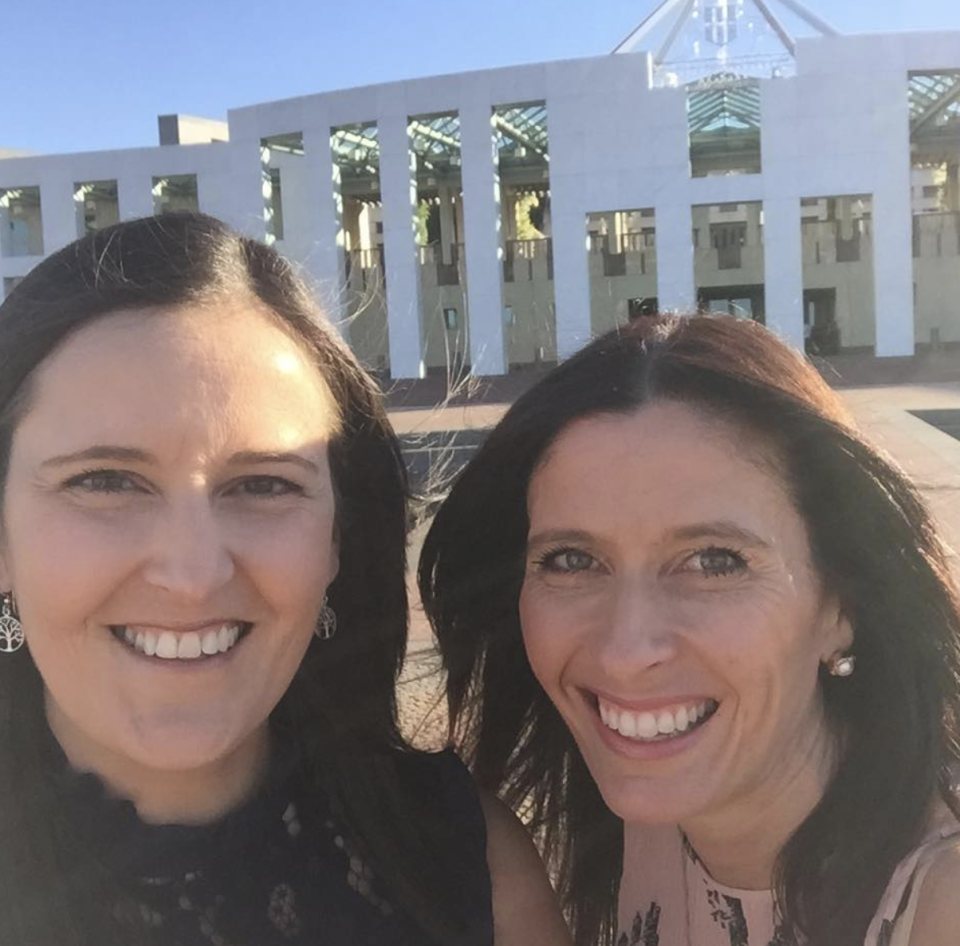 Jenni and Melissa are pictured together in front of Parliament House. Source: Facebook