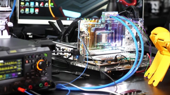 The RTX 4090 Super installed in a motherboard.