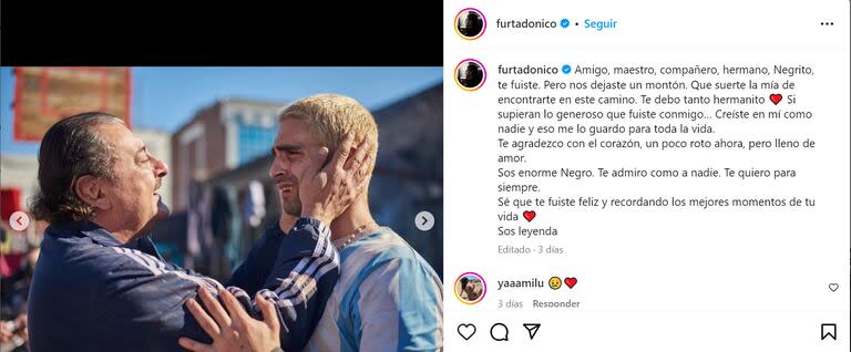 Nicolás Furtado se expresó tras la muerte de su gran amigo y colega Claudio Rissi (Foto: Captura de Instagram@furtadonico)