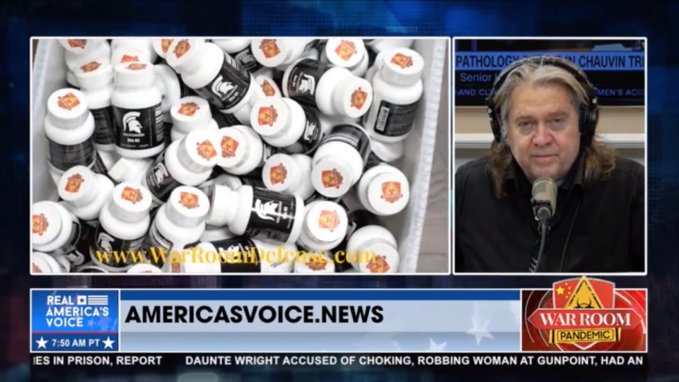 Steve Bannon promoting the War Room Defense Pack by Wellness Warrior on his show War Room Pandemic on 14 April 2021 (War Room)