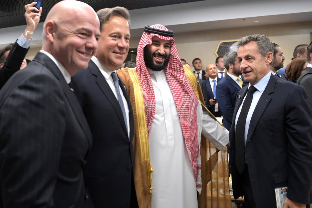 Fifa President Gianni Infantino, left, alongside Saudi Arabia’s Crown Prince Mohammed Bin Salman Al Saud at the 2018 World Cup (Getty Images)