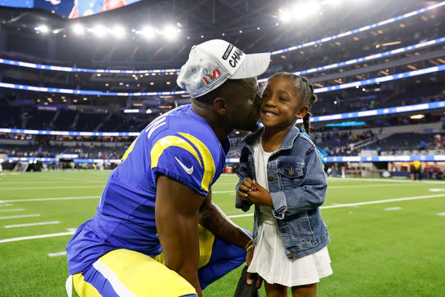 <p>Michael Owens/Getty</p> Van Jefferson and his daughter, Bella