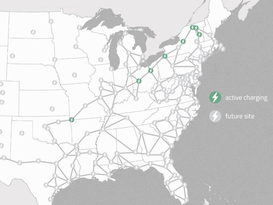 BETA Technologies' map of active and future charging locations.