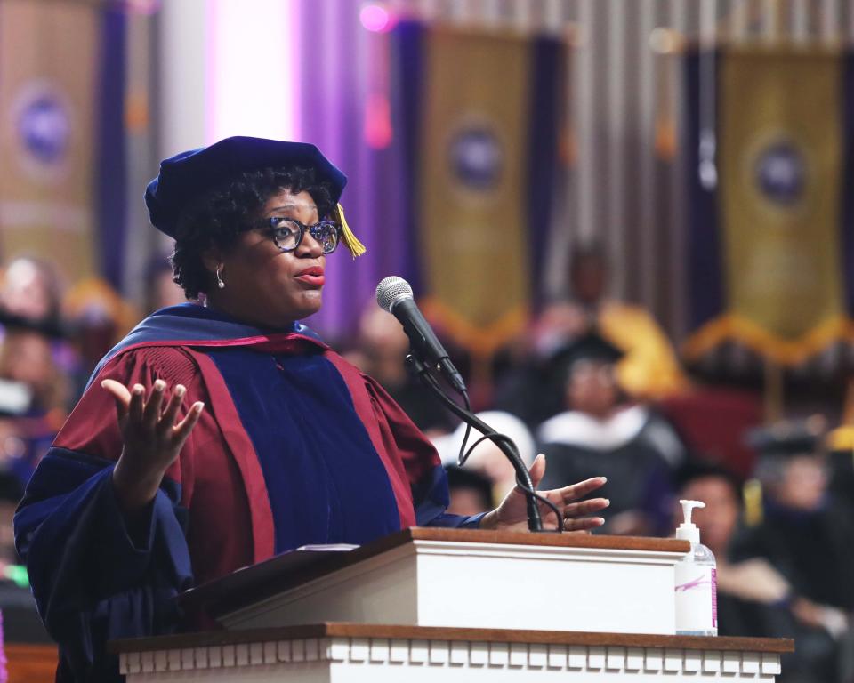 LeMoyne-Owen College hosts its commencement ceremony on May 13, 2023 at Mount Vernon Baptist Church-Westwood in Memphis, Tenn. Nzinga "Zing" Shaw speaks as the keynote speaker for the ceremony.
