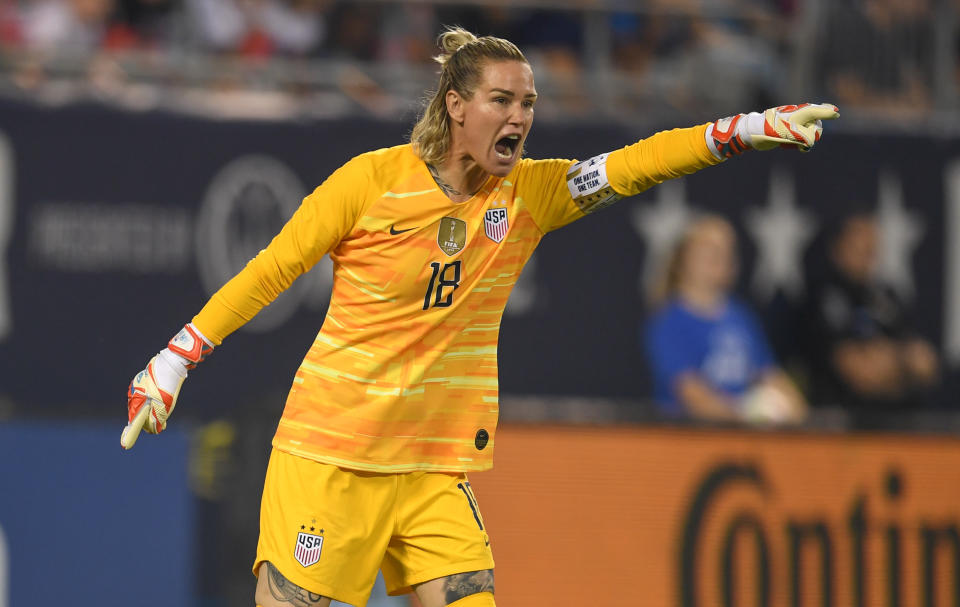 USWNT goalkeeper Ashlyn Harris wants to hear more men speaking out about equal pay issues. (Photo by Brad Smith/ISI Photos/Getty Images)