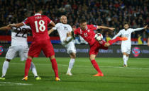 Soccer Football - 2018 World Cup Qualifications - Europe - Serbia vs Georgia - Rajko Mitic Stadium, Belgrade, Serbia - October 9, 2017 Serbia’s Nemanja Matic shoots at goal REUTERS/Marko Djurica