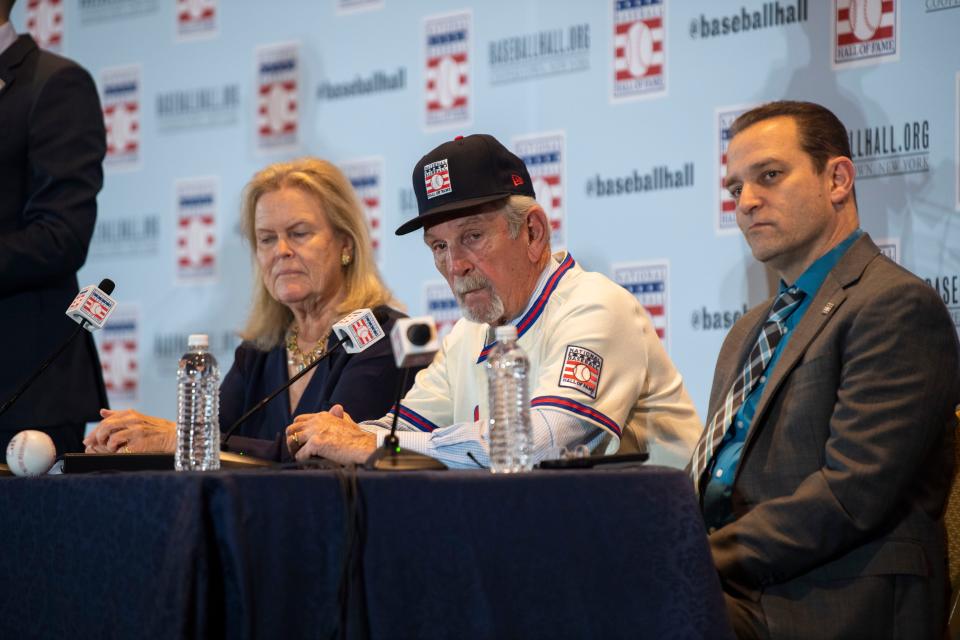 Jim Leyland takes questions during a news conferences at the Baseball Winter Meeting at the Gaylord Opryland in Nashville, Tennessee, Monday, Dec. 4, 2023. Leyland was selected to be inducted in Baseball Hall of Fame.