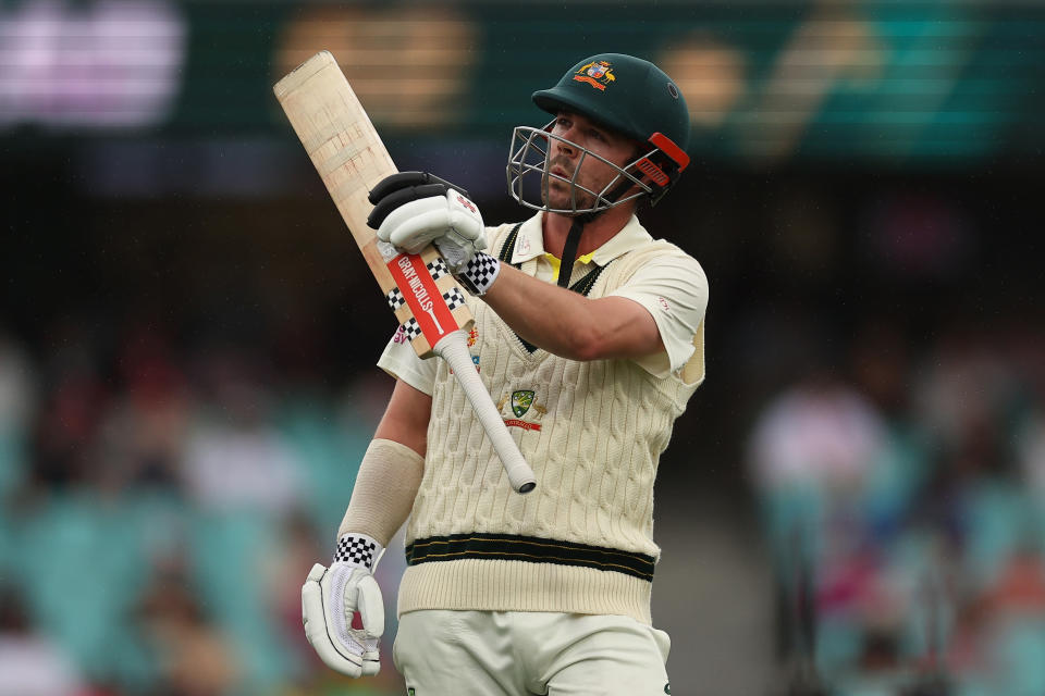 Pictured here, Travis Head salutes the crowd during a Test match for Australia.