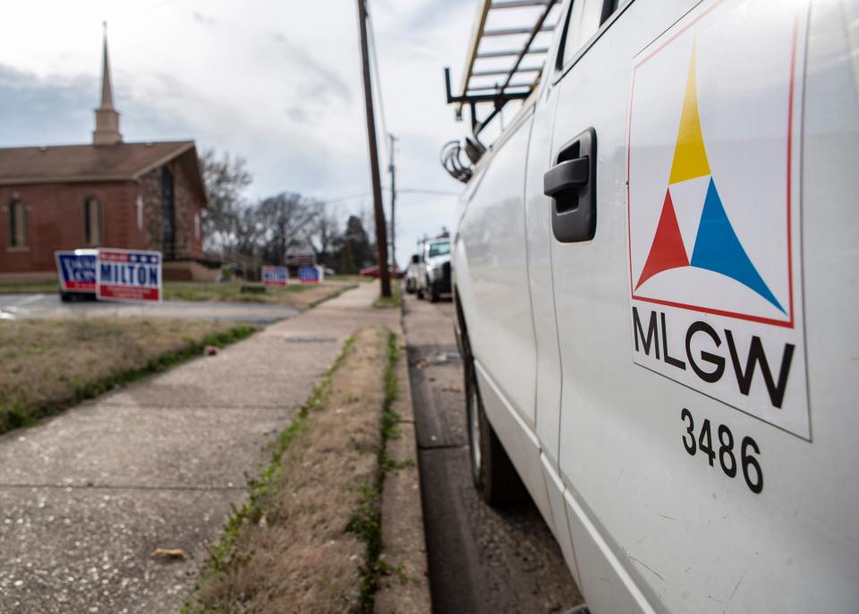 A Memphis Light, Gas and Water (MLGW) vehicle outside of  Union Valley Baptist Church after poll workers reported smelling gas on Tuesday, March  3, 2020.