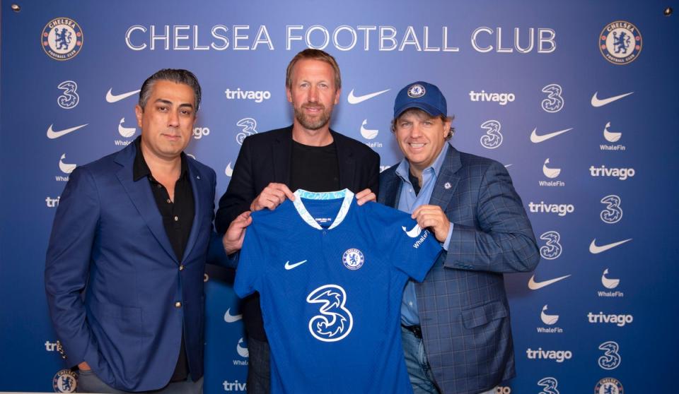 Graham Potter with Todd Boehly and Behdad Eghbali (Chelsea FC via Getty Images)