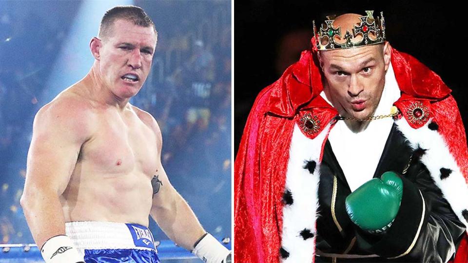 Heavyweight champion Tyson Fury (pictured right) before a fight and (pictured left) NRL great Paul Gallen in the ring.