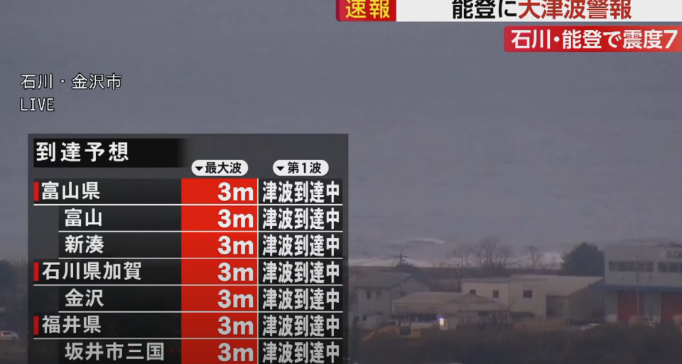 第二波3公尺海嘯抵達中。翻攝FNN電視台YouTube