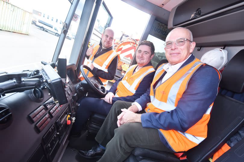 Middlesbrough mayor Chris Cooke, centre, pictured in a bin wagon with waste supervisor Joshua Jones and, right, Councillor Peter Gavigan, the executive member for environment