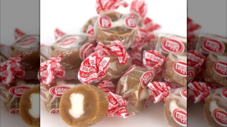 Pile of caramel cream candies