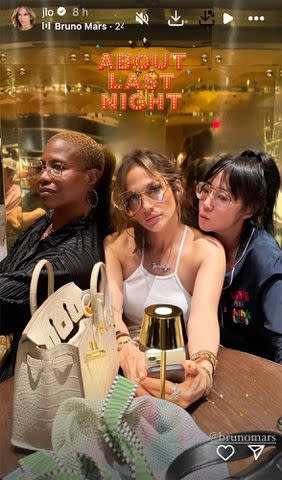 <p>Jennifer Lopez/Instagram</p> Jennifer Lopez poses with friends in a photo posted on her Instagram Stories on Aug. 16.