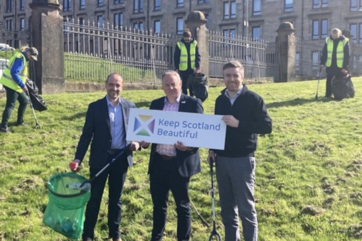 Ross Jackson, Head of Buildings, from Lidl, Barry Fisher CEO of KSB and Councillor Kelly Glasgow City Council <i>(Image: Keep Scotland Beautiful)</i>
