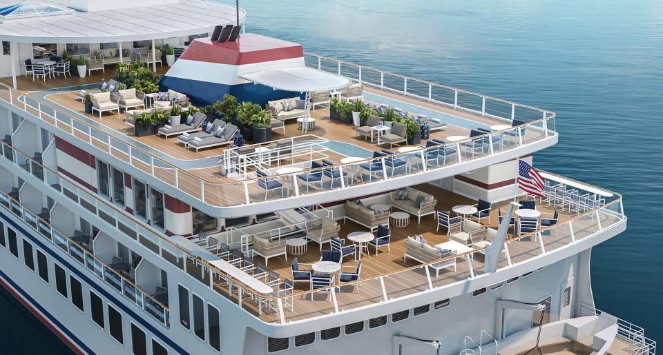 The sundeck on an American Cruise Lines ship. The company is looking to add Portsmouth to its New England cruise stops.