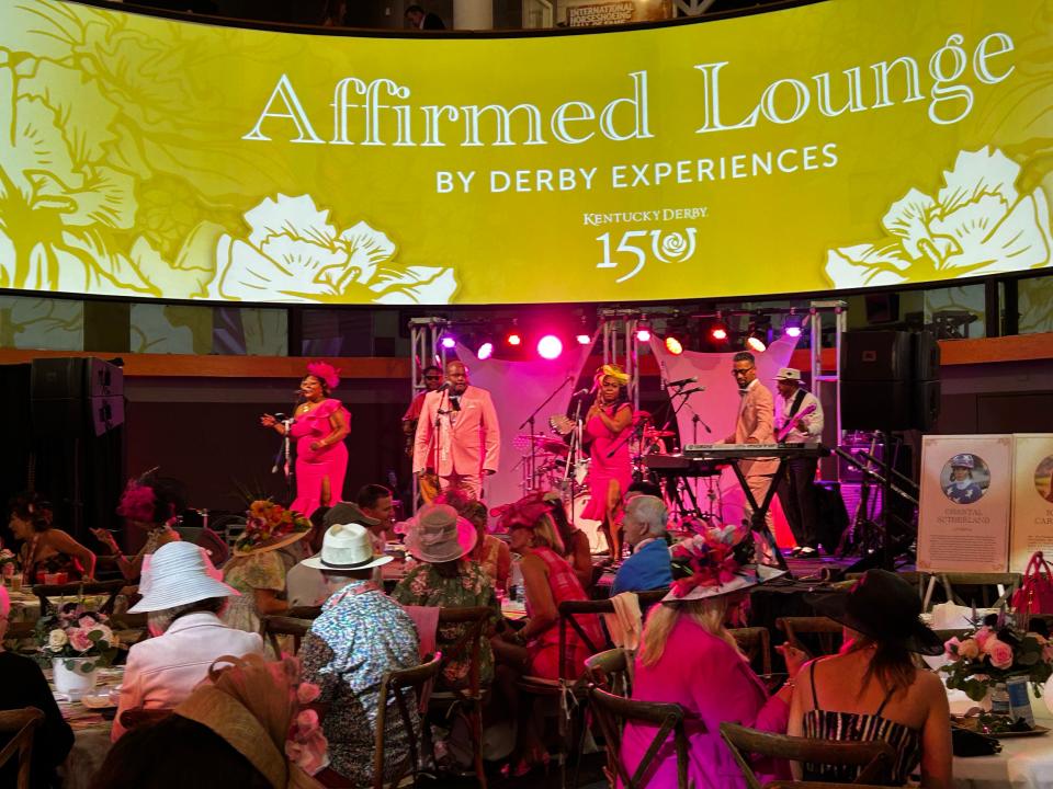 A live band played Stevie Wonder covers inside the Affirmed Lounge on Kentucky Oaks Day, May 3, 2024.