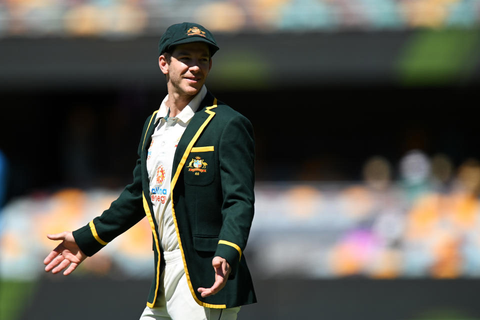 Tim Paine (pictured) walks across the filed before play starts in the 4th Test Match.