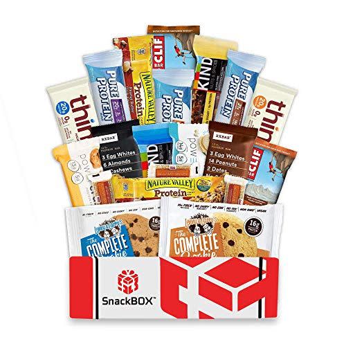 3) Healthy Protein Bars Fitness BOX, Cookies, Snacks Care Package Sampler, Variety Energy Basket (20 Count) for Athletes Weightlifters College, Runners, Fathers Day and More! | Gift Box By SnackBOX