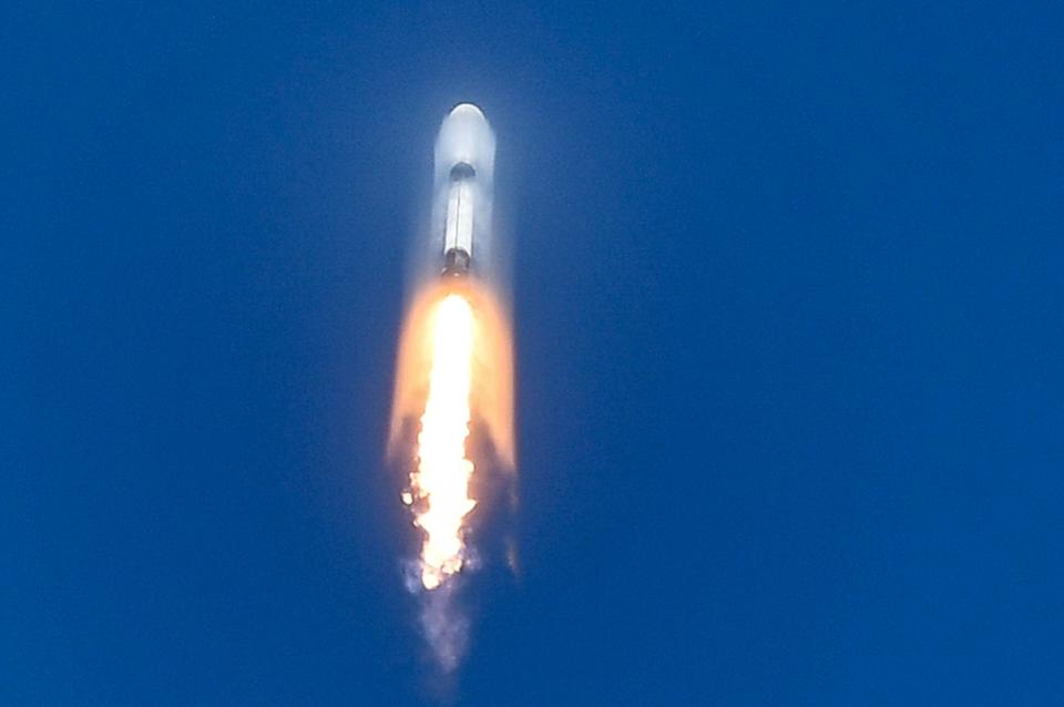 A SpaceX Falcon 9 rocket breaks through the sound barrier after launch Sunday from Cape Canaveral Space Force Station.