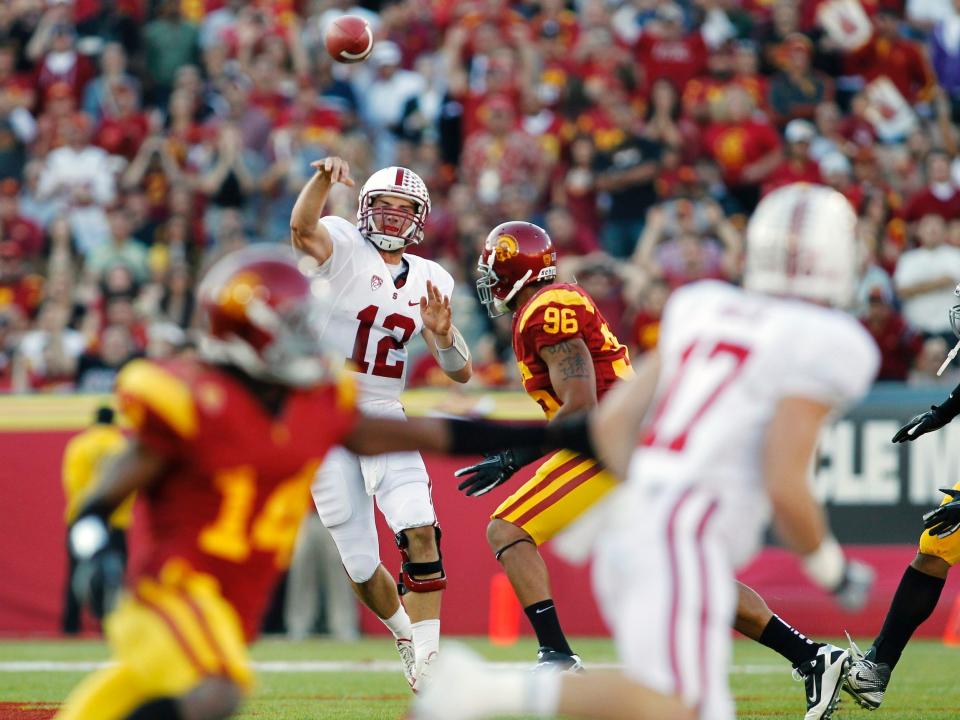 Andrew Luck throws a pass during his final season with the Stanford Cardinal.