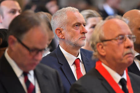 Labour leader Jeremy Corbyn listens during a service of commemoration at Southwark Cathedral to mark one year since the terror attack on London Bridge and Borough, in London, Britain June 3, 2018. Dominic Lipinski/Pool via Reuters