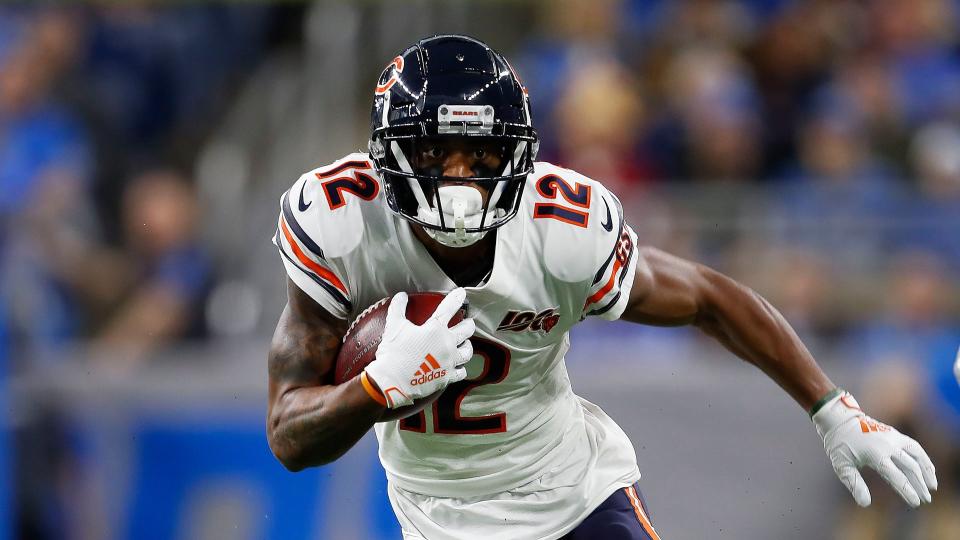 Mandatory Credit: Photo by Paul Sancya/AP/Shutterstock (10492585a)Chicago Bears wide receiver Allen Robinson runs the ball after a catch against the Detroit Lions during an NFL football game in DetroitBears Football, Detroit, USA - 28 Nov 2019.