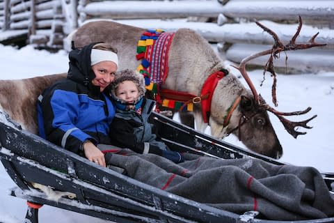 Any trip to Lapland will probably involve an encounter with one of Father Christmas's reindeer - Credit: NICK MORRISH/BA