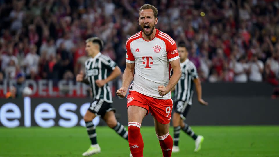 Kane celebrates scoring from the penalty spot. - Matthias Hangst/Getty Images