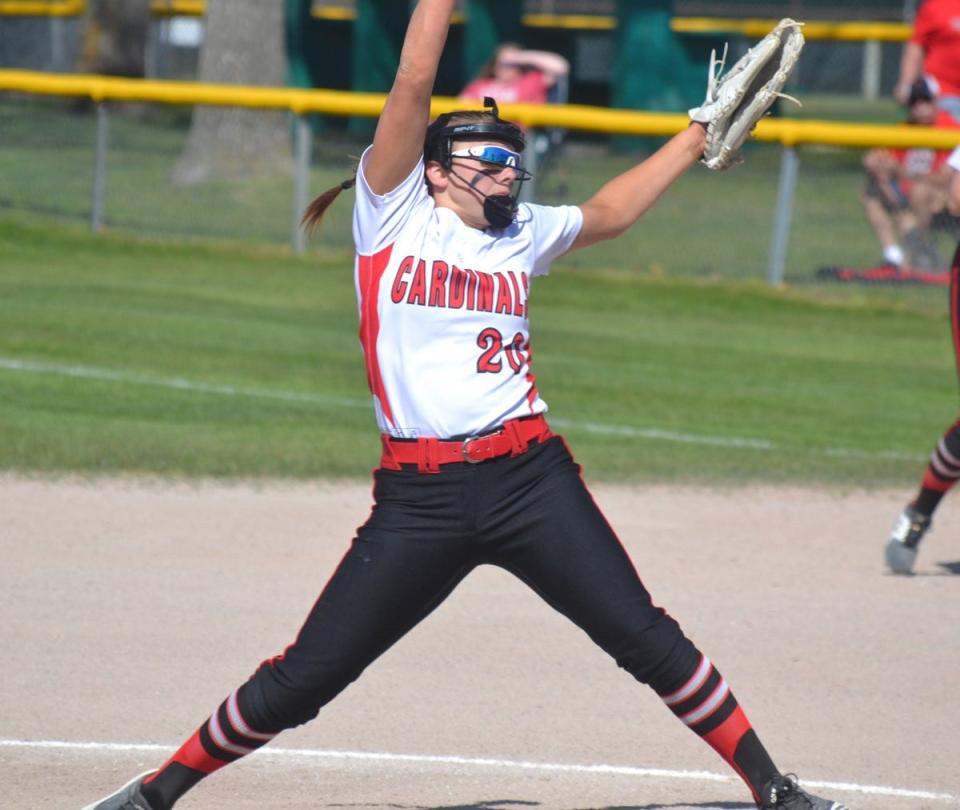 Jayden Marlatt and the Johannesburg-Lewiston softball team are Ski Valley champs for a second consecutive season. The Cardinals swept Onaway with 9-0 and 10-9 victories on Thursday, May 19.