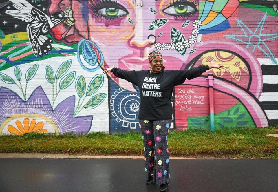 Vickie Evans, who founded the African American Playwrights Group and is the co-founder and producer of the BIPOC Playwrights Festival, feels grateful the community is embracing her work. She’s seen here in front of a mural at Camp North End.