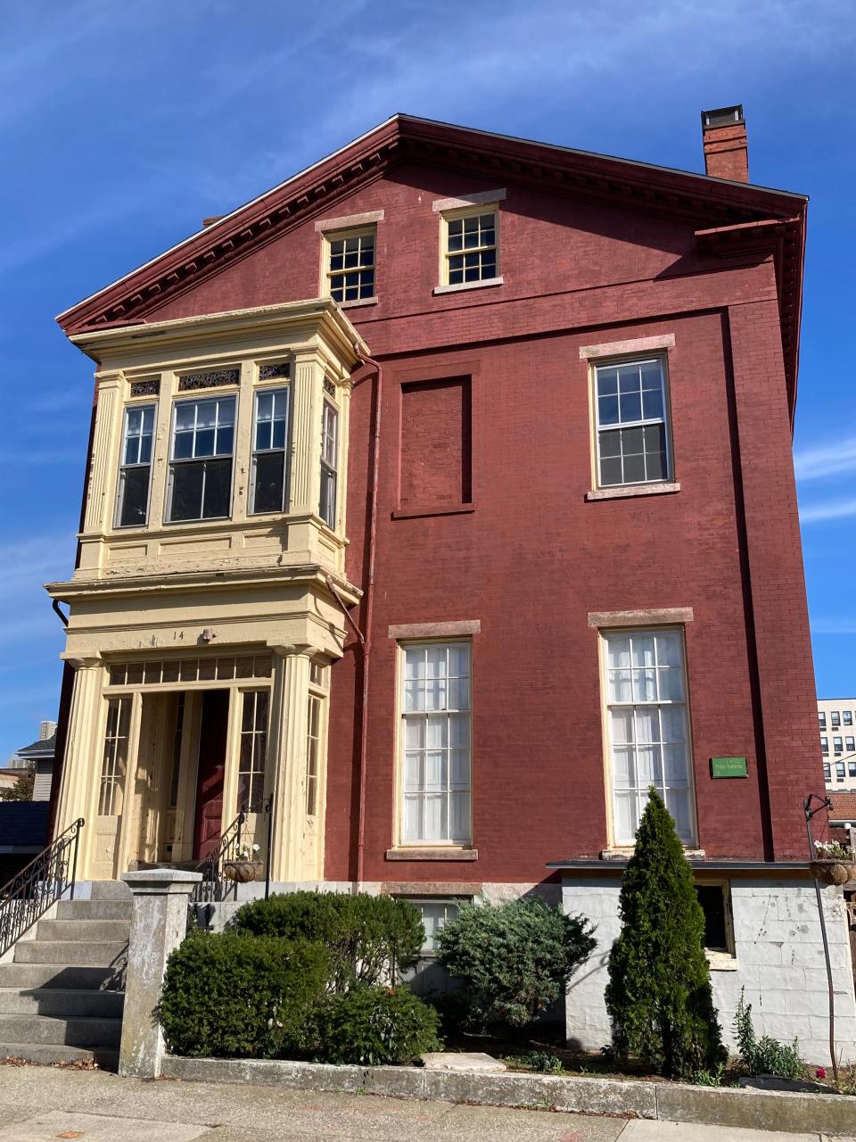 This brick building at 14 South Sixth St. is an early example of a Greek Revival study home, according to the New Bedford Preservation Society.