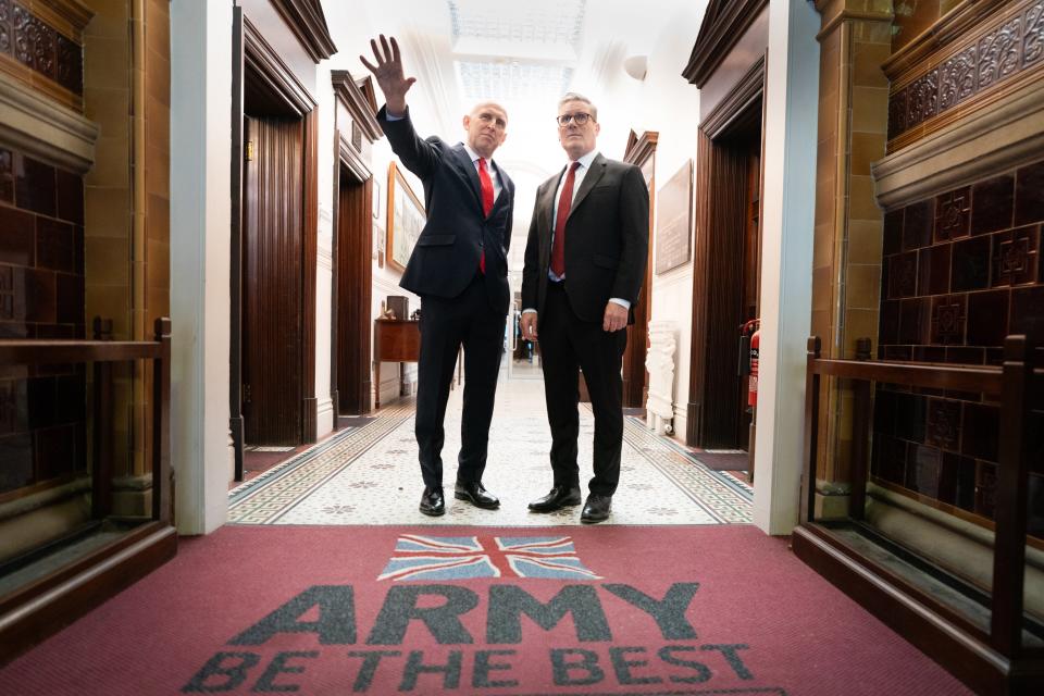 Labour Party leader Sir Keir Starmer and shadow defence secretary, John Healey during a visit to the Fusilier Museum in Bury in Greater Manchester (Stefan Rousseau/PA Wire)