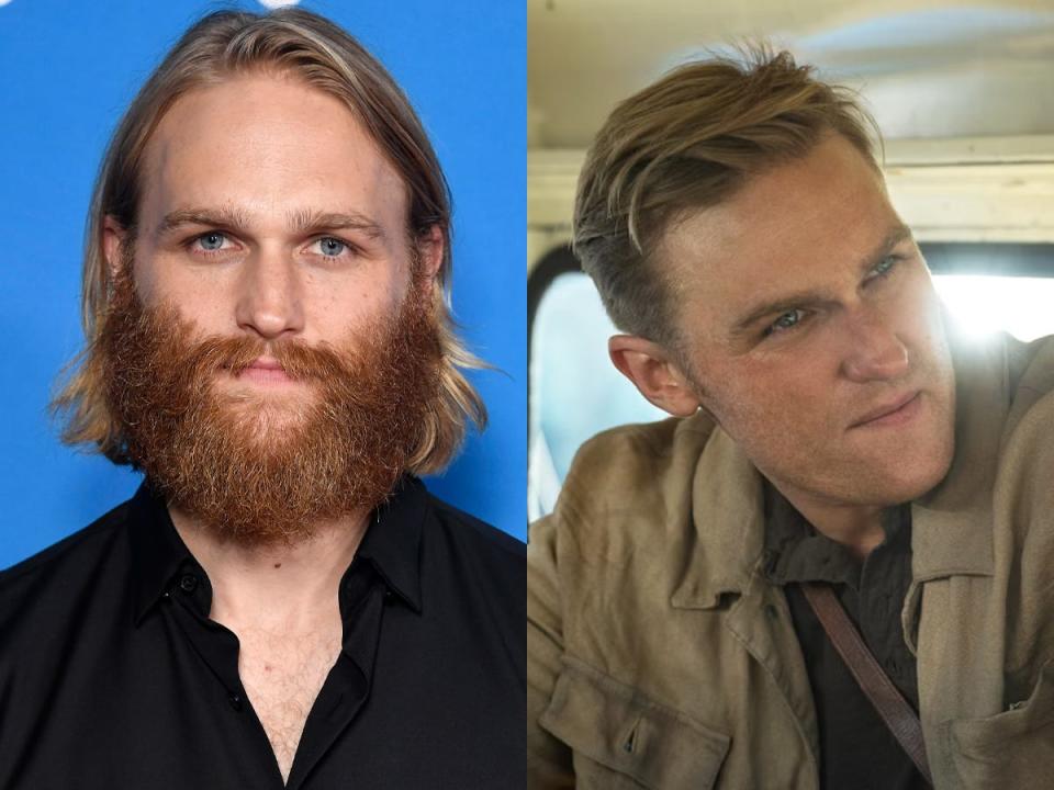 Wyatt Russell attends D23 Disney+ Showcase at Anaheim Convention Center and as officer Lee Shaw in "Monarch: Legacy of Monsters."