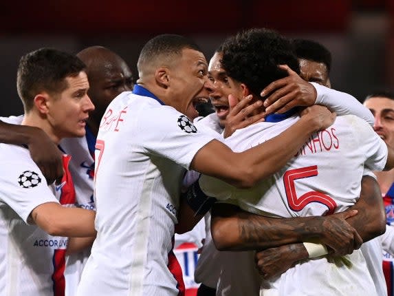 <p>Marquinhos of Paris Saint-Germain celebrates</p>Getty