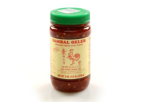 <em>zam-bahl U-lek</em>    A hot sauce made up of chili peppers, distilled vinegar and salt.    <strong>How to Use:</strong> Use it as a condiment or try it in stir-fry recipes or as an ingredient in marinades.    <strong>Origin:</strong> Indonesia.    <strong>Recipe:</strong> <a href="http://www.huffingtonpost.com/2011/10/27/grilled-shrimp-with-citru_n_1058466.html" target="_hplink">Grilled Shrimp with Citrus-Sambal-Oelek Dressing</a>    <strong><a href="http://www.amazon.com/Sambal-Oelek-Chilli-Paste-18oz/dp/B000JMDHCC" target="_hplink">Sambal Oelek Chilli Paste</a> at Amazon.com, $5.99</strong>