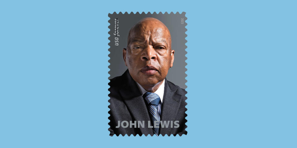 The John Lewis stamp on a blue background. (USPS)