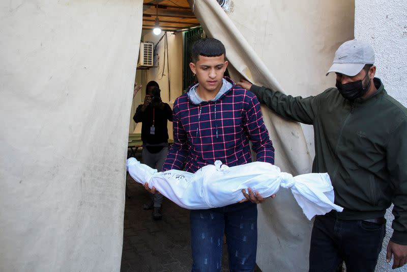 Funeral of Palestinians killed in Israeli strikes, in Rafah in the southern Gaza Strip