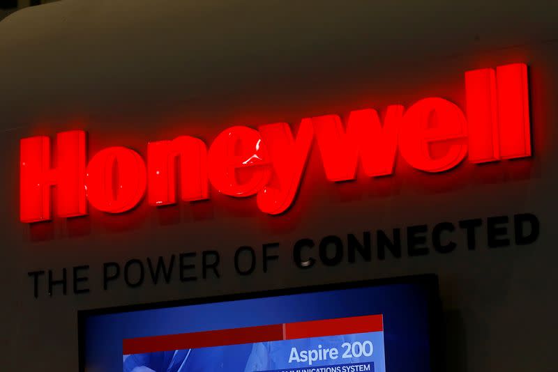 A logo of Honeywell is pictured on their booth during EBACE in Geneva