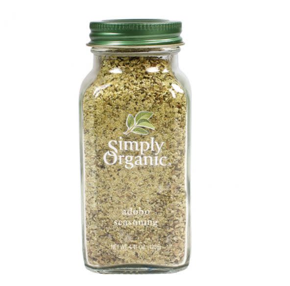 Simply Organic is a spice and seasoning brand that grows and processes its products in an ethical and sustainable manner. The brand's <a href="https://amzn.to/304LkES" target="_blank" rel="noopener noreferrer">Adobo Seasoning</a> is made with kosher, non-GMO, non-ETO ingredients. A quarter teaspoon of <a href="https://amzn.to/304LkES" target="_blank" rel="noopener noreferrer">Simply Organic Adobo Seasoning</a> contains 140 milligrams of sodium. <br /><br />You can purchase directly from their website or from <a href="https://amzn.to/304LkES" target="_blank" rel="noopener noreferrer">Amazon</a>.