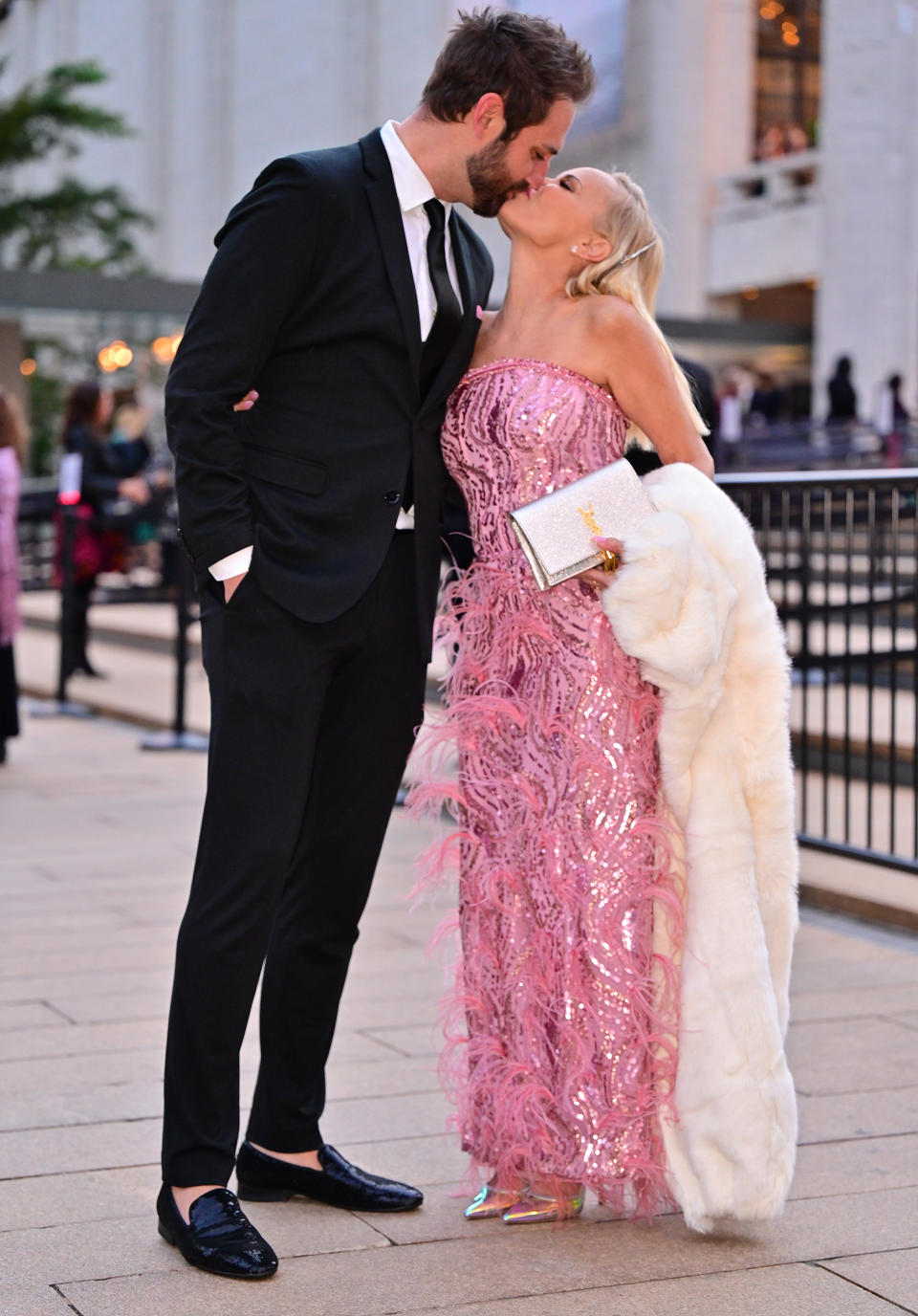 Josh Bryant and Kristin Chenoweth arrive to the 2021 New York City Ballet Fall Fashion Gala at Lincoln Center on September 30, 2021 in New York City. (James Devaney / GC Images)